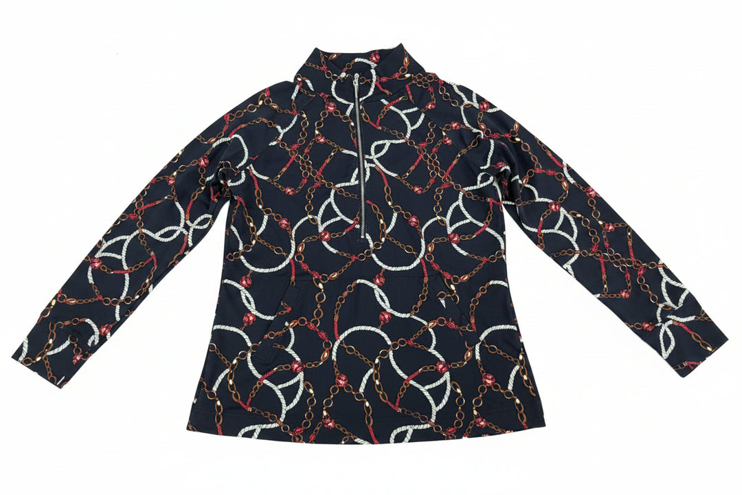 Lulu B Women's Long Sleeve Chain Quarter Zip - Black/Multi
