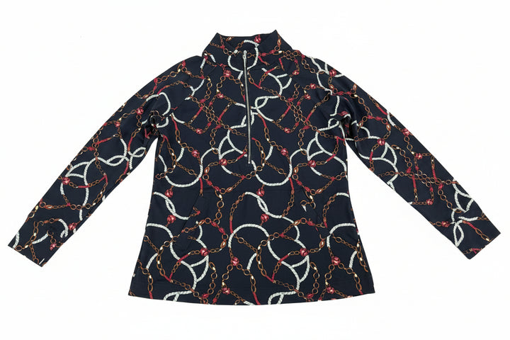 Lulu B Women's Long Sleeve Chain Quarter Zip - Black/Multi