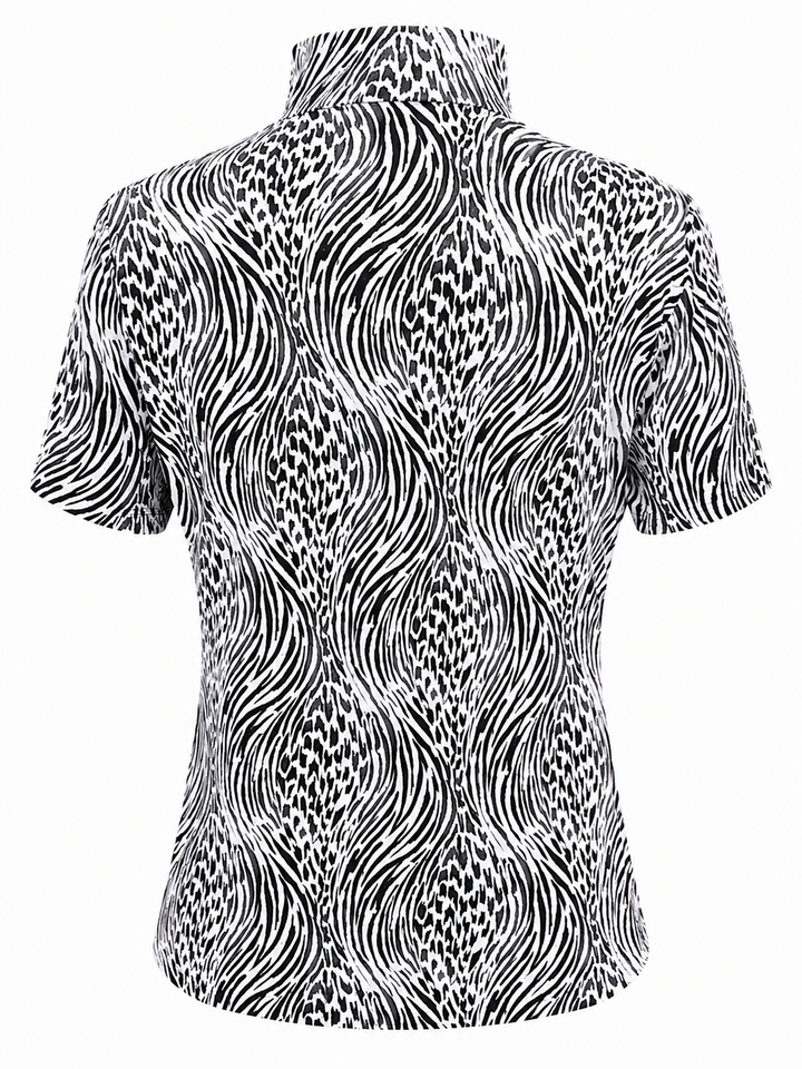 IBKUL Alena Short Sleeve Zip Mock - Black/White