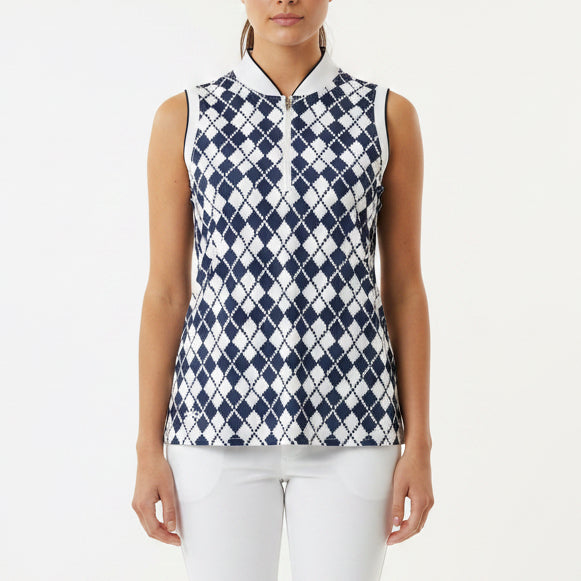 Daily Sports Womens Golf S/L Polo Abruzzo Navy Argyle Print