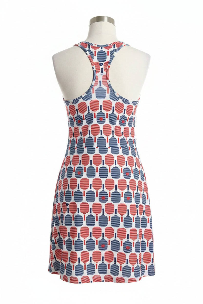 Never A Wallflower Scoop Neck Tank Dress - Pickleball Racquets - Small - Skorzie