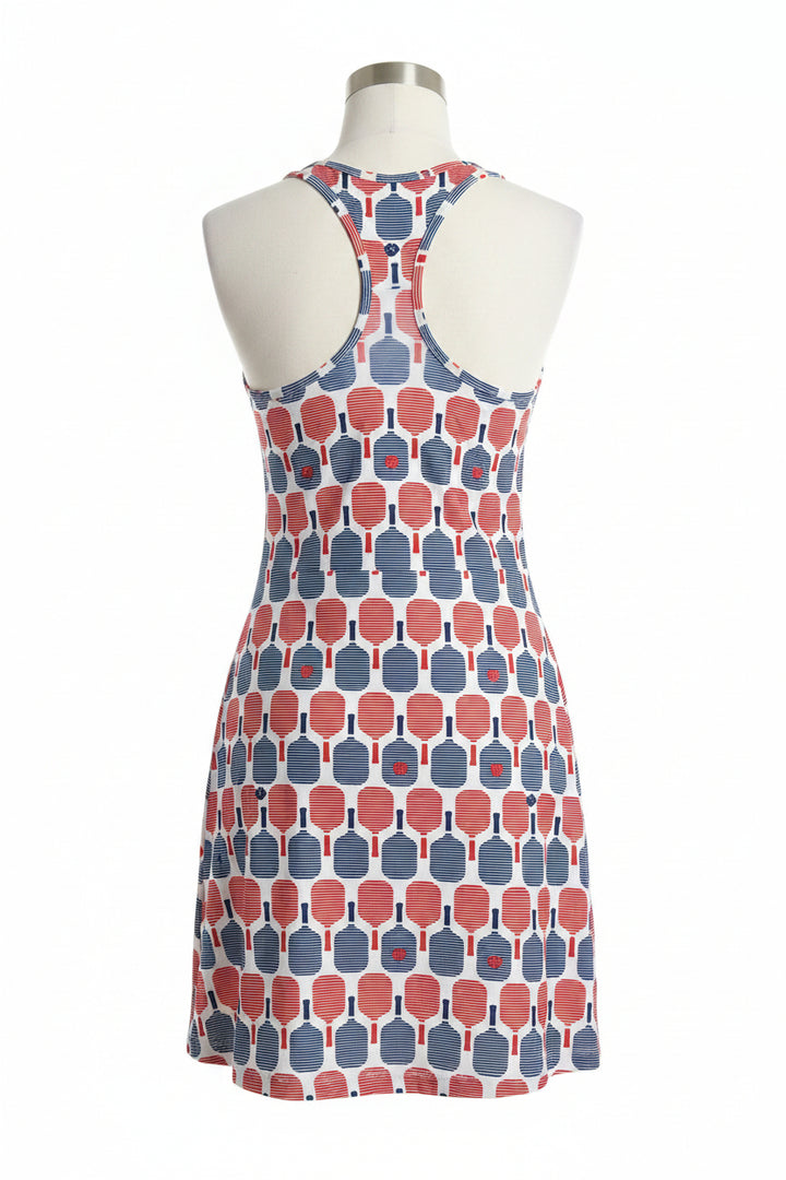 Never A Wallflower Scoop Neck Tank Dress - Pickleball Racquets - Small - Skorzie