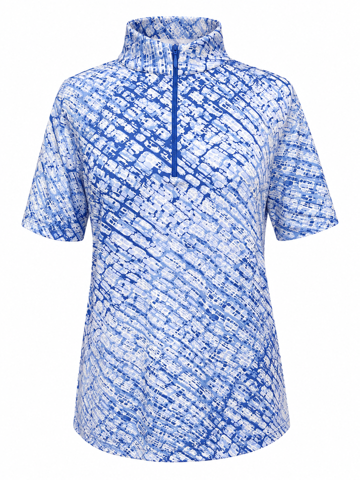 IBKUL Liz Short Sleeve Zip Mock - Blue