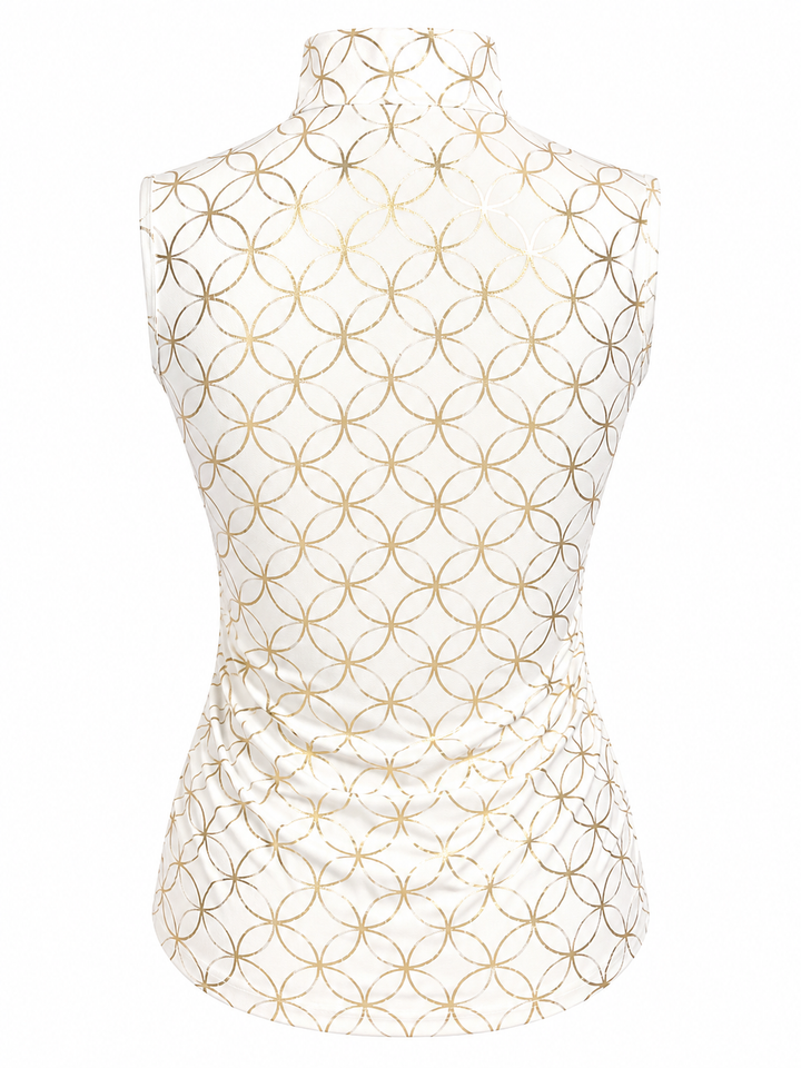 SanSoleil SolShine Sleeveless Print Mock - White and Gold - Small