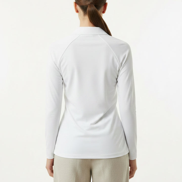 Foray Golf Women's Golf L/S Polo Fashion Mesh Inset White