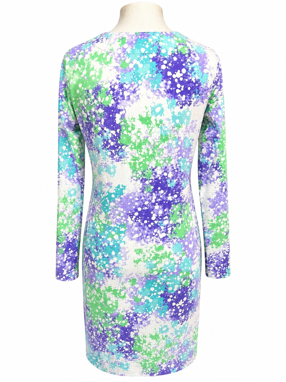 IBKUL Long Sleeve V-Neck Purple Splatter Dress - Medium - Skorzie