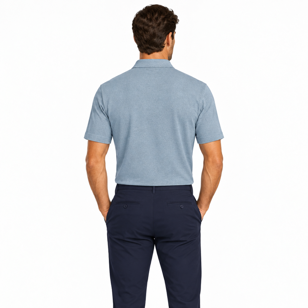 Collars & Co. Men's Polo Performance Fabric Semi-Spread Collar Blue Herringbone Size L