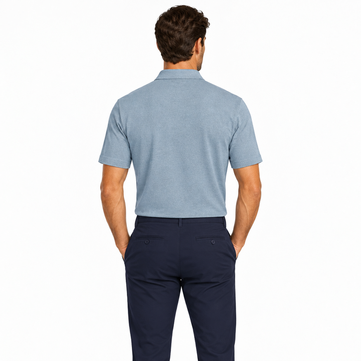 Collars & Co. Men's Polo Performance Fabric Semi-Spread Collar Blue Herringbone Size L