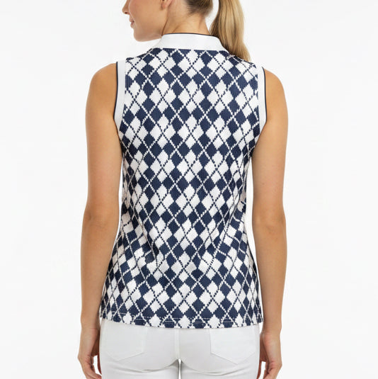 Daily Sports Womens Golf S/L Polo Abruzzo Navy Argyle Print