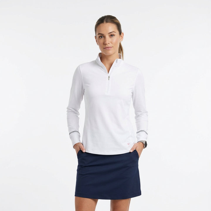 Golftini Women's L/S Fabulous Mock White/Silver Size XS - Skorzie