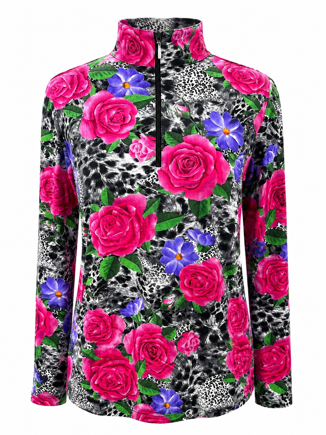 IBKUL Jovanna Long Sleeve Zip Mock - Pink/Black