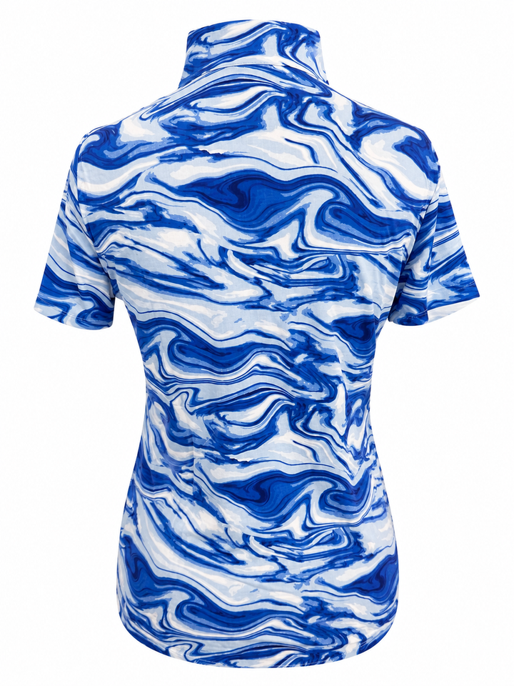 IBKUL Devin Short Sleeve Zip Mock - Blue Marble