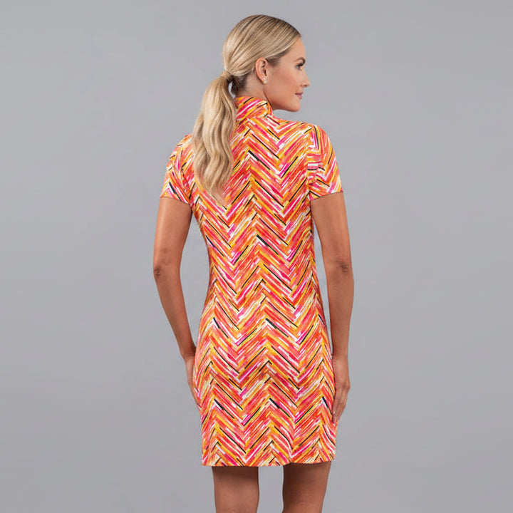 IBKUL Womens Madeline Short Sleeve Zip Dress - Watermelon Splash