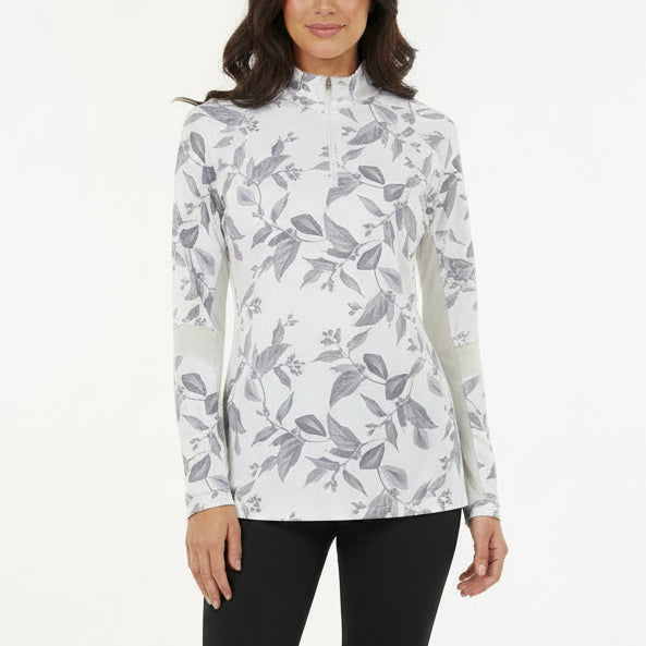 Kastel Women's L/S Golf 1/4 Zip Polo Mesh Paneled Grey Leaf Size XL