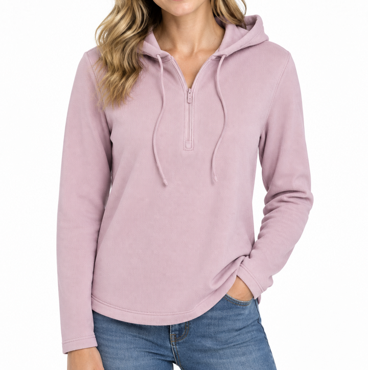Straight Down Women's Quarter Zip Thyme Hoodie Pink Dawn Size M