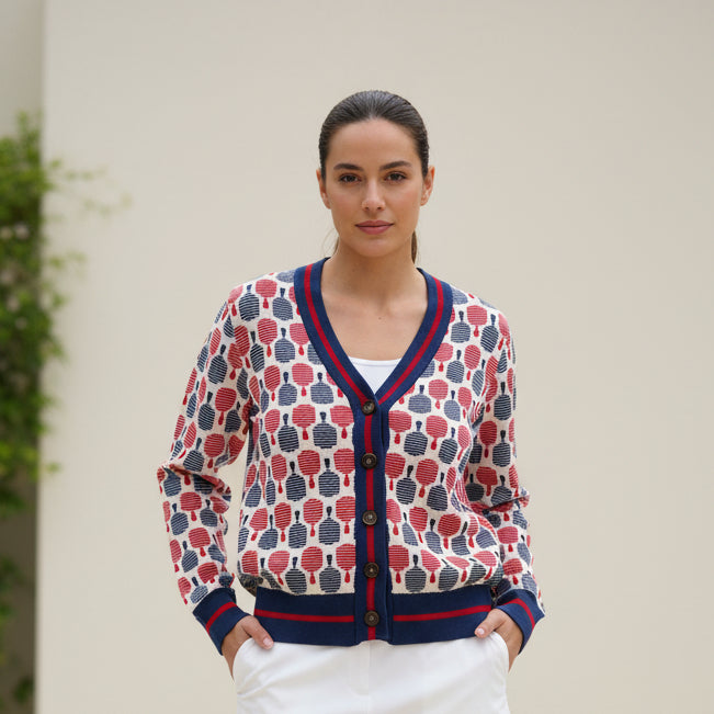 Never A Wallflower L/S Cardigan Sweater - Pickleball Racquets - Skorzie
