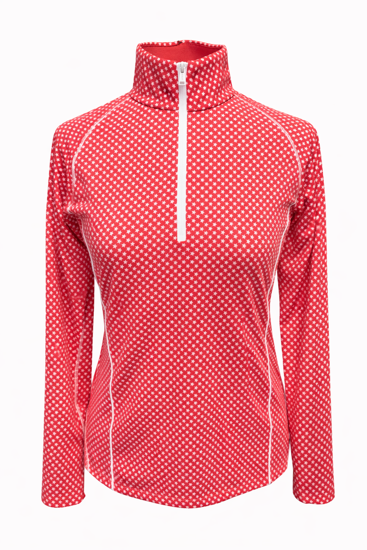 RLX Printed Airflow Jersey Quarter Zip Pullover - Red with Stars - Medium - Skorzie