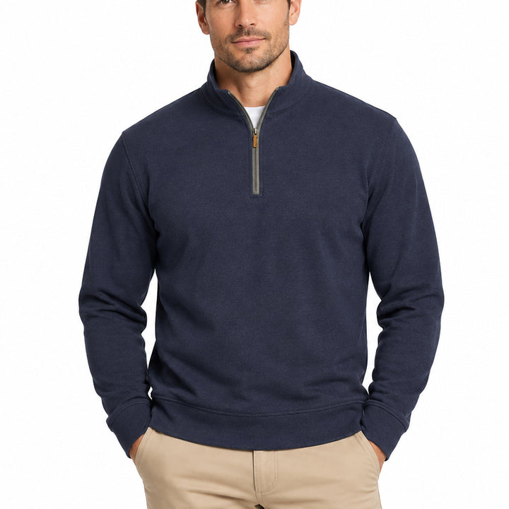 Collars & Co Men's Golf Quarter Zip Heather Cloud Cotton Navy Size XXXL