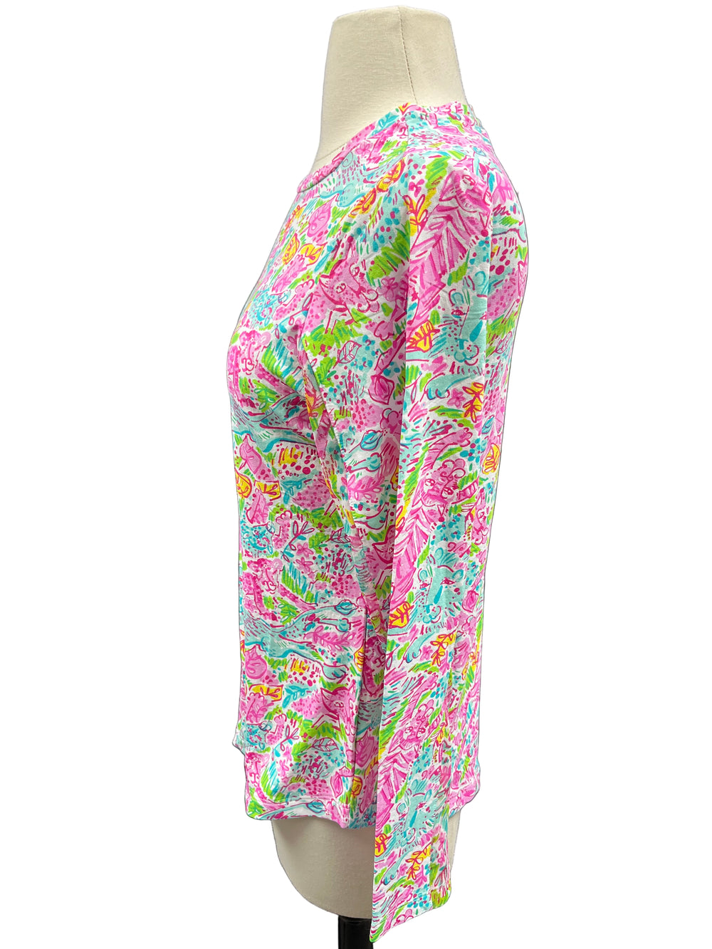 IBKUL Leopard Crew Neck Top - Seafoam/Pink - Small - Skorzie