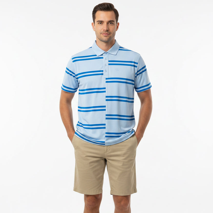 G/FORE Men's Golf Polo Offset Stripe Sky Blue Size XL
