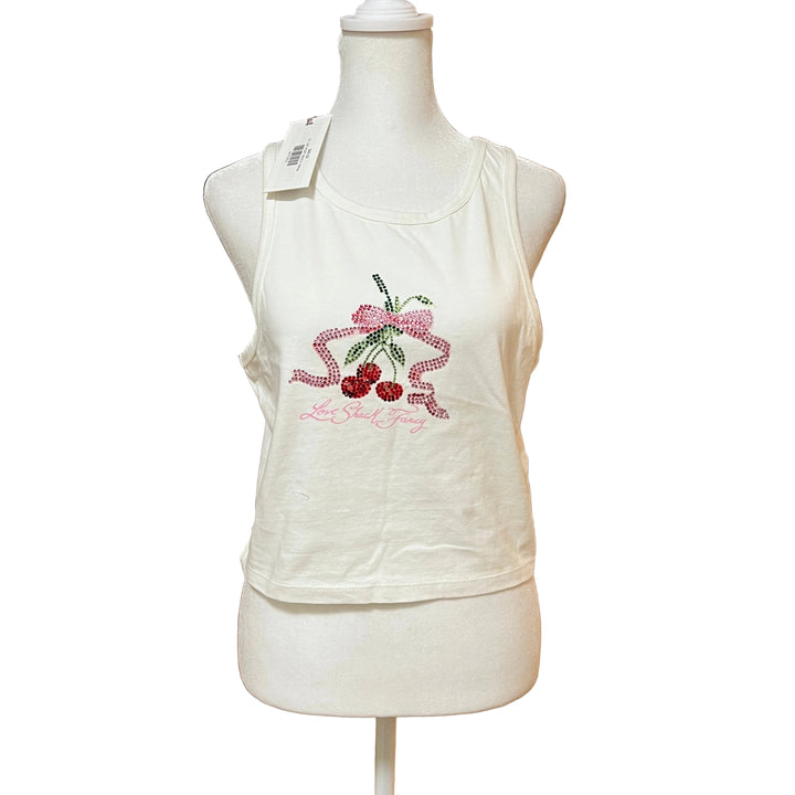 Love Shack Fancy Kaleen Cherry Rhinestone Tank - White - Small