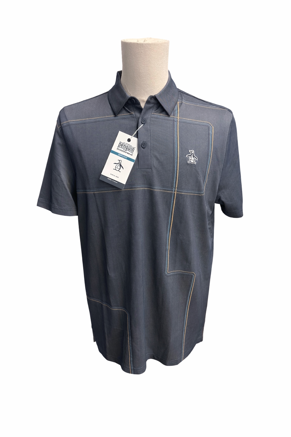 Penguin Snow Tracks Print Golf Polo - Black Iris - Medium - Skorzie