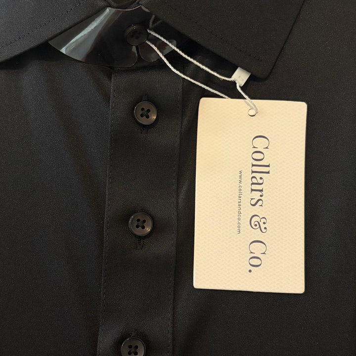 Collars & Co Men's Golf Polo Semi-Spread Collar Black Size L