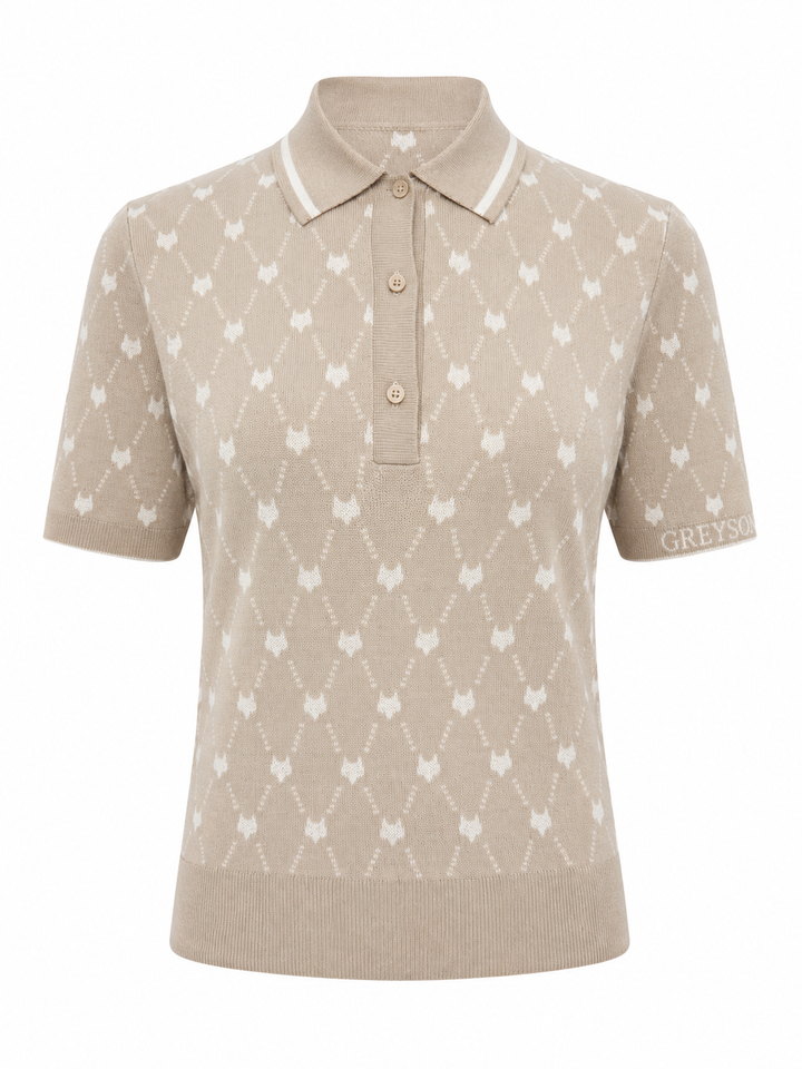 Greyson Wolf Chain Jacquard Polo - Sand - Medium - Skorzie