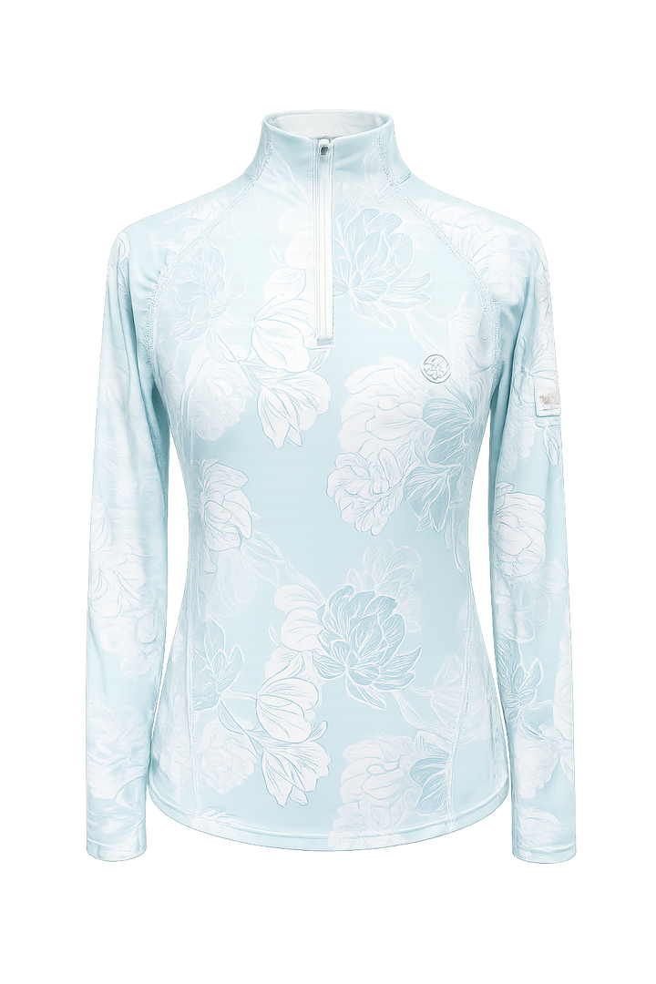 G/Fore Floral Quarter Zip (w/ logo) - Aqua - Small