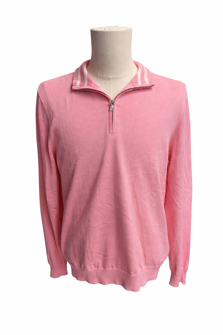G/FORE Men's Cotton Cooling Quarter Zip Golf Sweater - Candy Pink - Medium - Skorzie