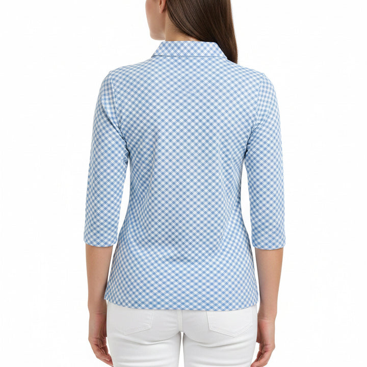 MDC Women's Golf Polo Vichy Print Baby Blue Size 38