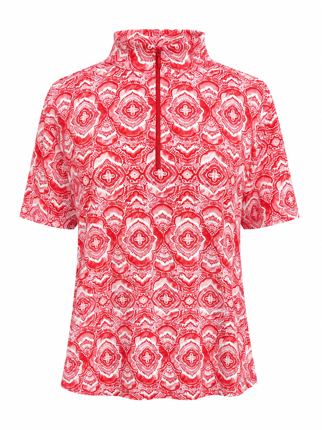 IBKUL Venetian Tiles Short Sleeve Zip Mock - Watermelon