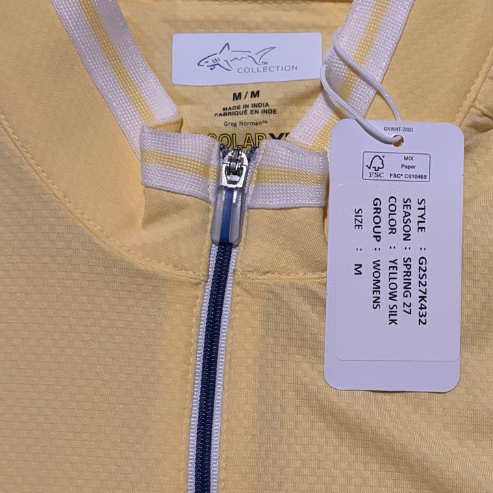 Greg Norman Women's Golf L/S Top Arc 1/2 Zip Mockneck Yellow Silk Size M