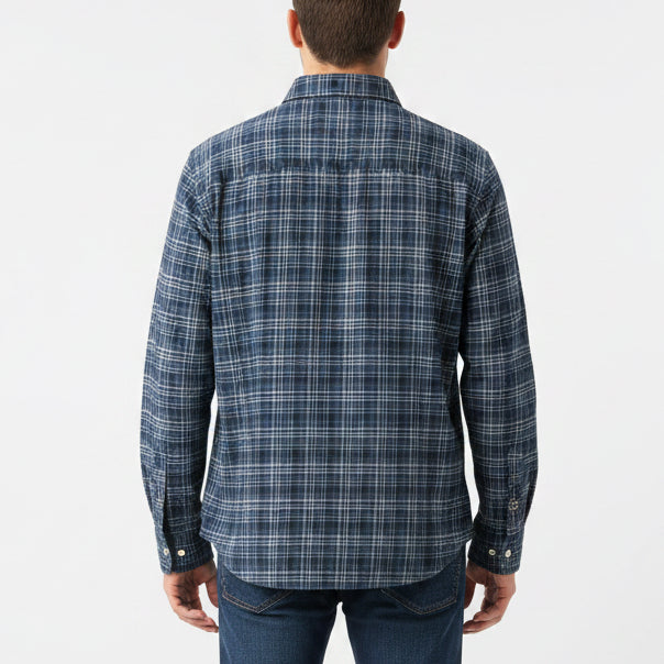 Bugatchi Men's L/S Polo Jules Plaid OoohCotton® Peacock Size S