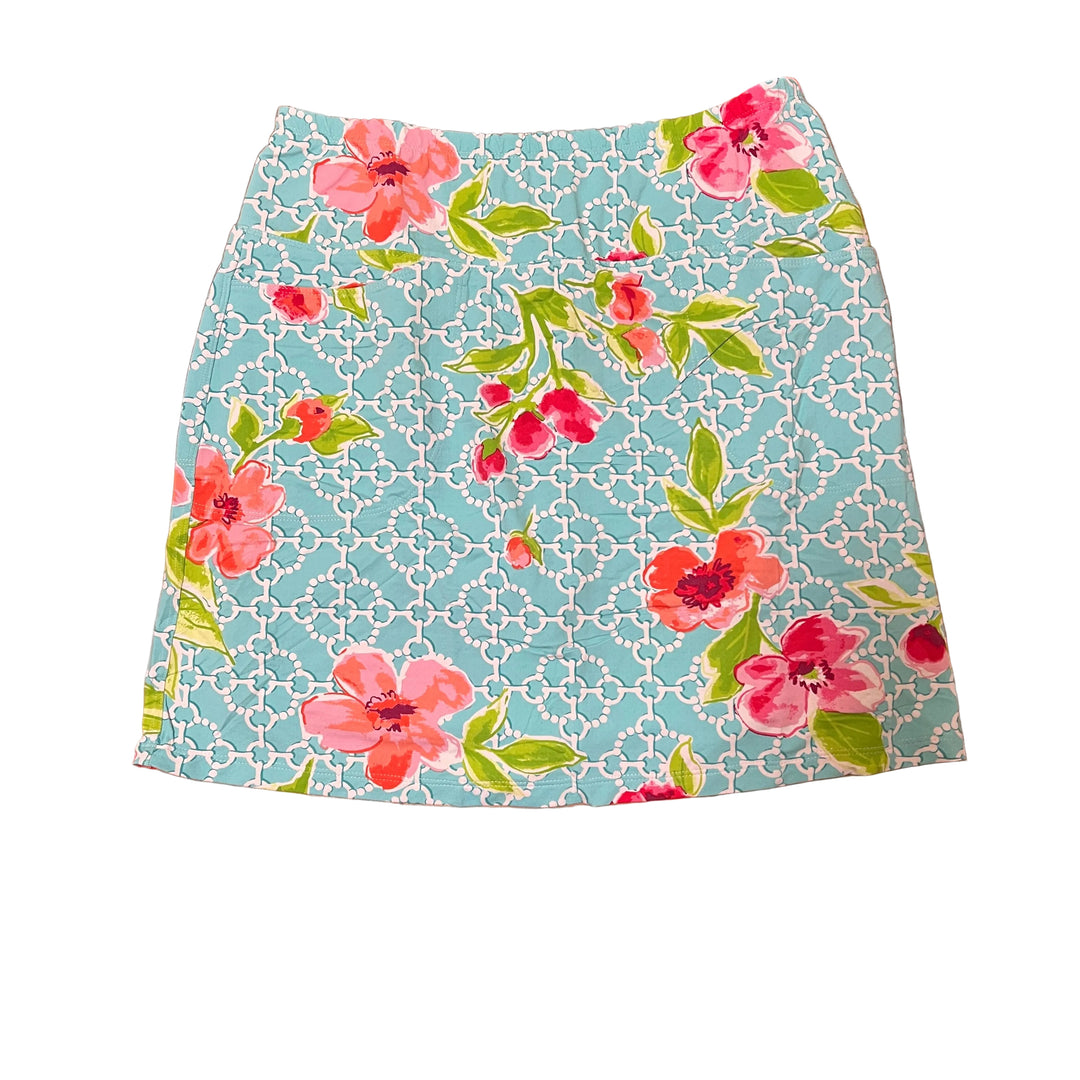IBKUL Solid Stretch A-Line Skort 17" - Floral Geo - Small