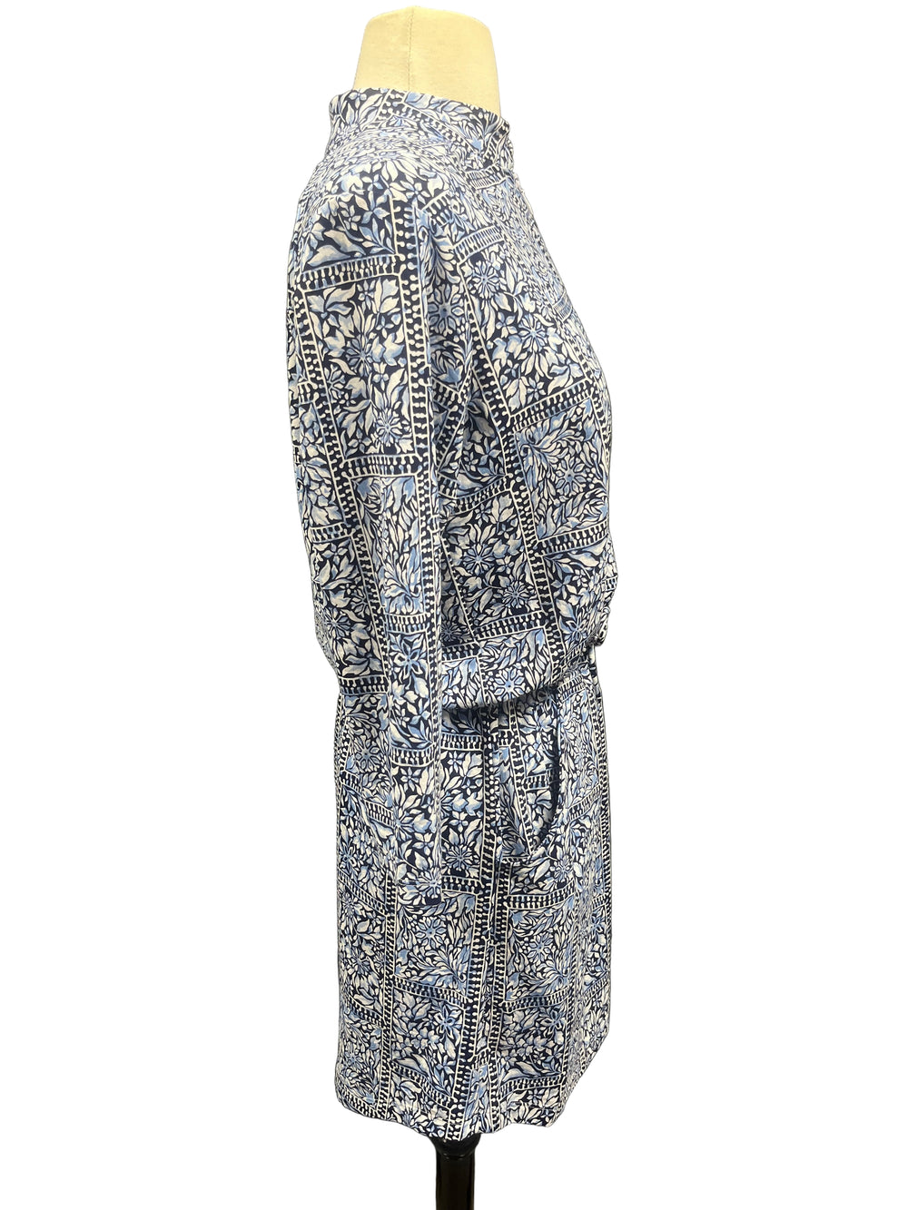 IBKUL Floral Print Elbow Sleeve Drawstring Dress  -Blue-  Small - Skorzie