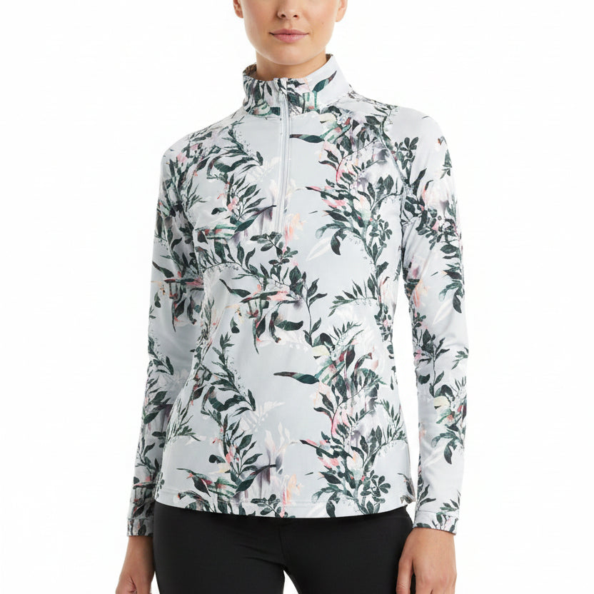 Kastel Women's L/S Polo 1/4 Zip Powder Blue Botanical Size S
