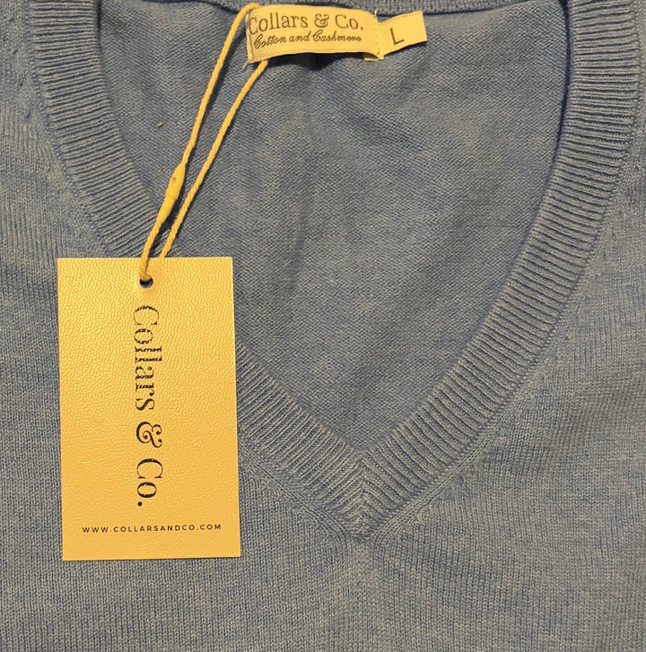 Collars & Co Men's Golf Sweater Luxury Touch V-Neck Blue Size L
