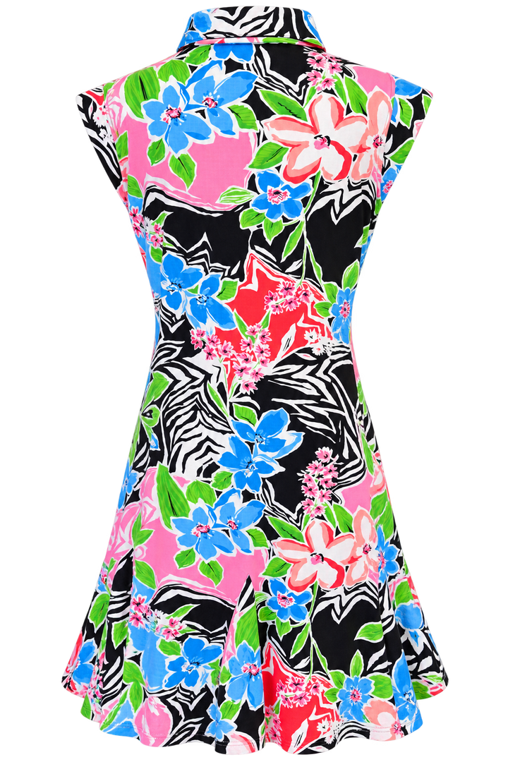 IBKUL Amelia Short Sleeve Polo Dress - Black Multi
