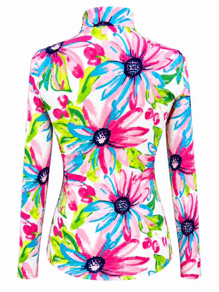 SanSoleil SOLTEKICE Long Sleeve Print Mock - Pink Dahlia - XXS