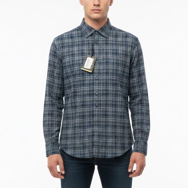 Bugatchi Men's L/S Polo Jules Plaid OoohCotton® Peacock Size S