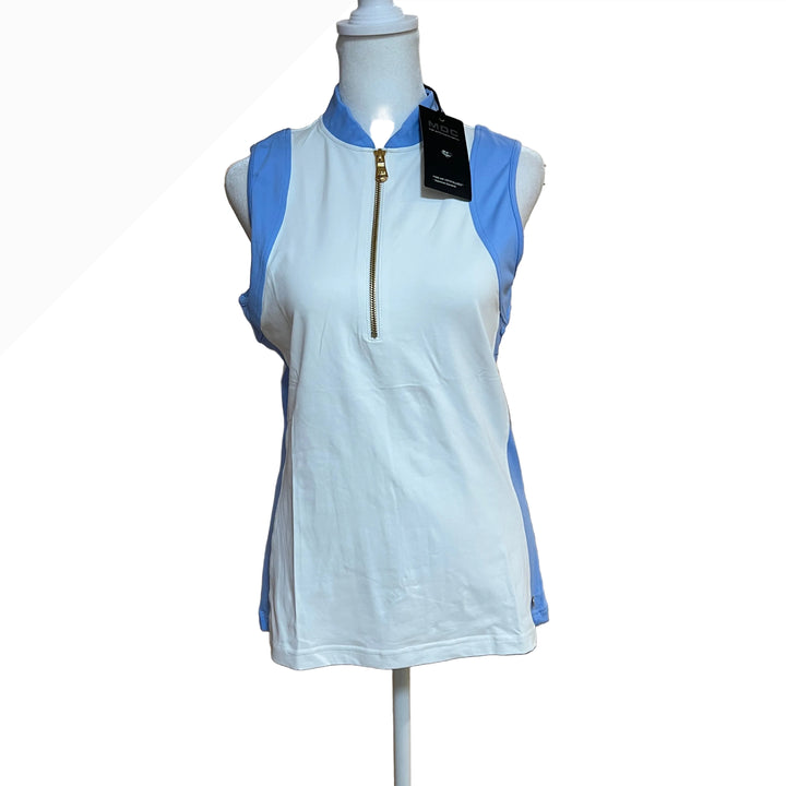 MDC Jersey Zip Sleeveless Polo - Blue/White - 38 - Skorzie