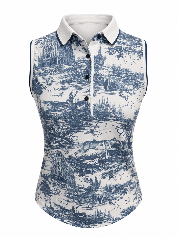 Greyson Huntress Toile Sleeveless Polo - Vintage Indigo - Small - Skorzie