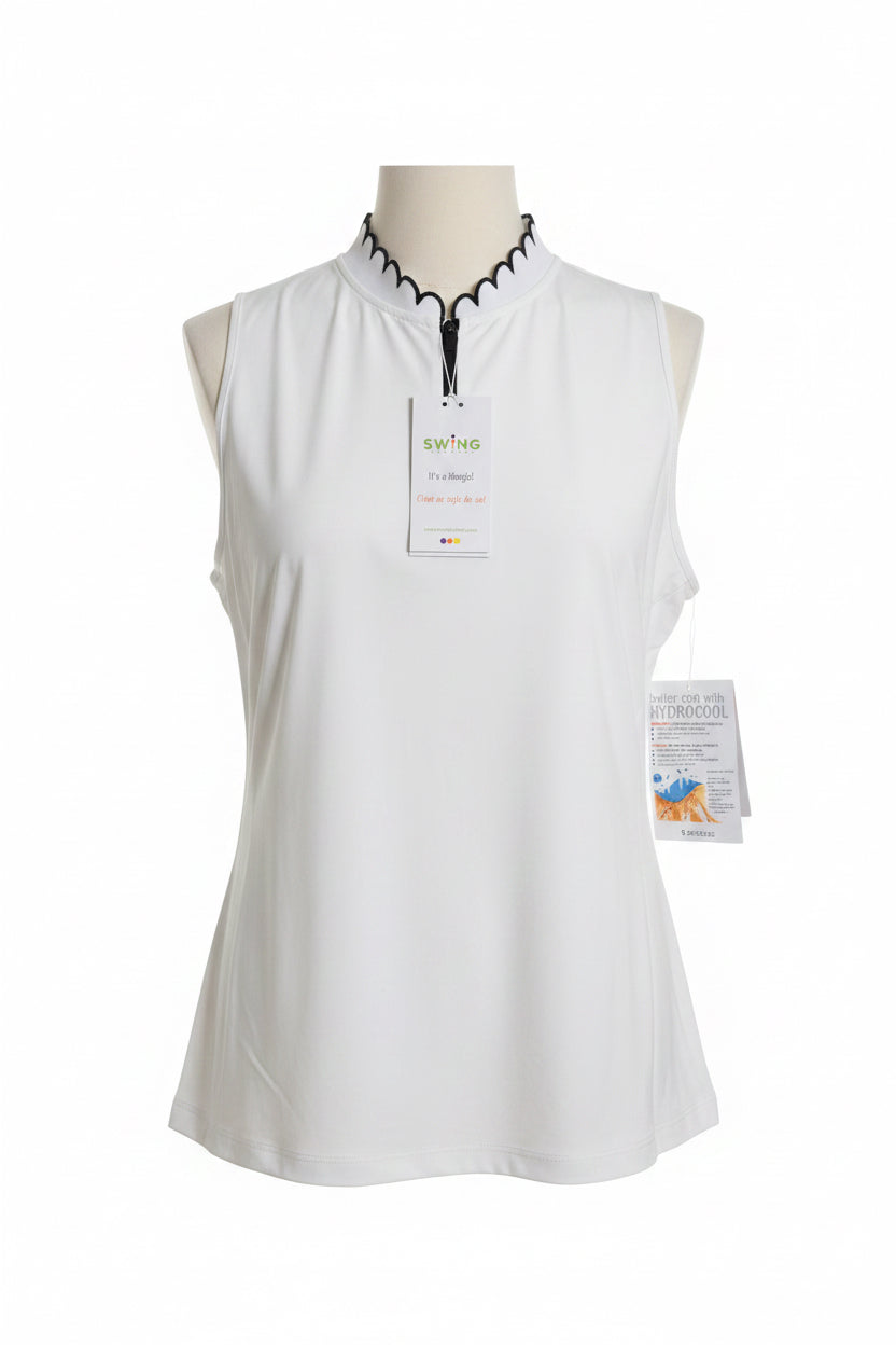 Swing Control Scalloped S/L Velocity Top - White/Navy - Small - Skorzie
