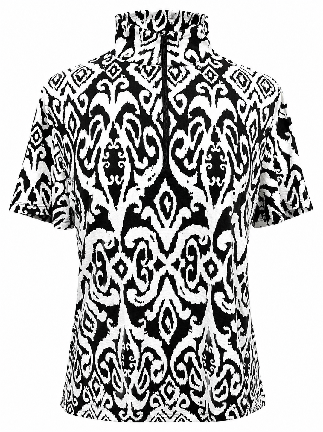 IBKUL Doreen Short Sleeve Zip Mock - Black/White