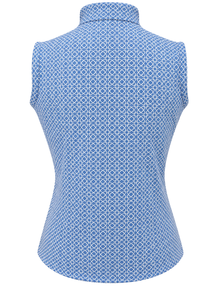 GGBlue Womens Sleeveless Tess Mosaic Print Zip Mock - Periwinkle/White