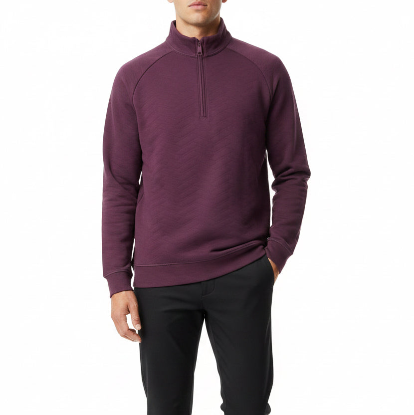 G/FORE Men's Golf Pullover Dunes Cotton Quilted Dark Plum Size M