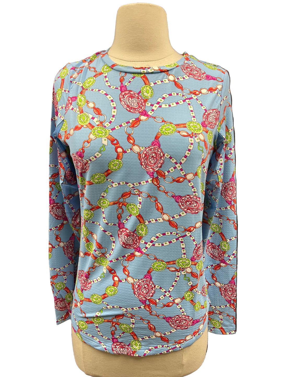 IBKUL Chain Print Crew Neck Top - Blue - Small - Skorzie