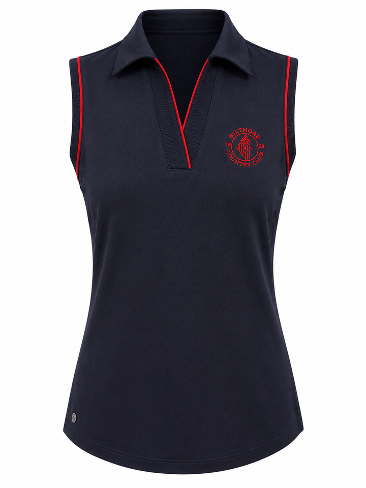 EP NY Sleeveless Crossover Placket Polo (w/ logo) - Navy - Large
