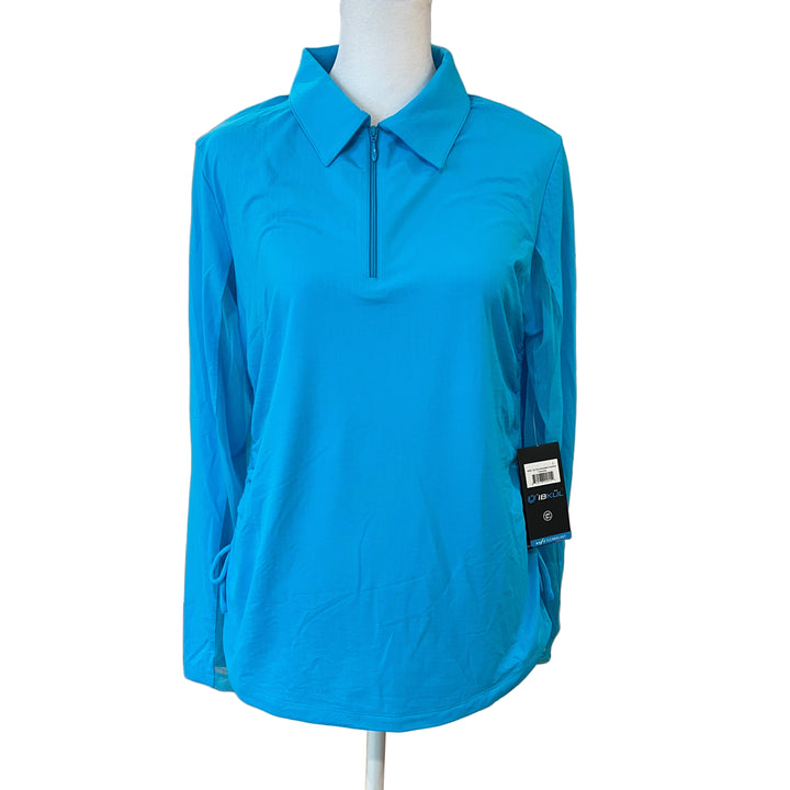 IBKUL Zip Polo with Adjustable Drawstring - Turquoise